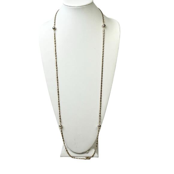 Necklace Gold Tone Ball Bead Station Continuous Loop Over Head Snail Link Chain - Picture 5 of 8